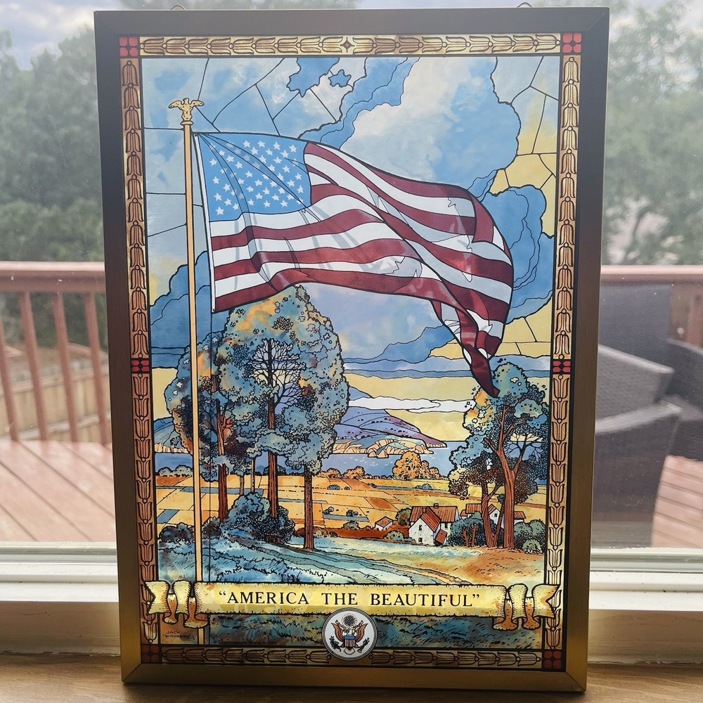VTG Glassmasters America The Beautiful Stained Glass Panel Framed Jack Woodson